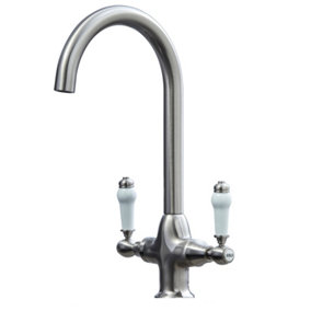 Liquida W22BN Traditional Twin Lever Brushed Nickel Kitchen Mixer Tap