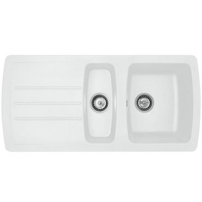 Liquida ZEN150WH 1.5 Bowl Composite Reversible White Kitchen Sink And Waste Kit