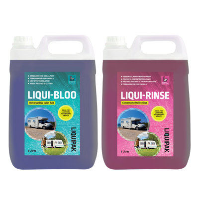 Liquipak Liqui-Bloo & Rinse Caravan Toilet Chemicals, Formaldehyde Free, Pink & Blue 2x5L