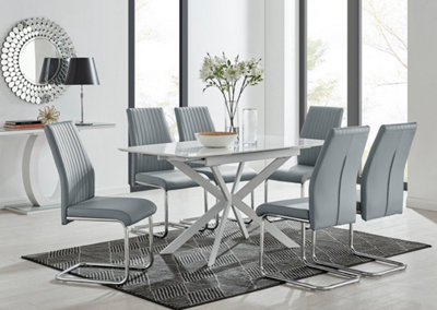 LIRA 120 Extending Dining Table and 6 Grey Lorenzo Chairs