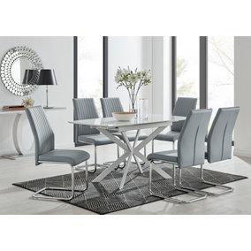 LIRA 120 Extending Dining Table and 6 Grey Lorenzo Chairs