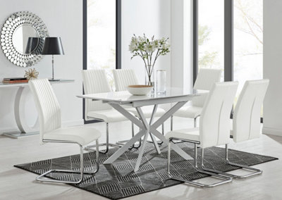 White extending dining table deals and 6 chairs