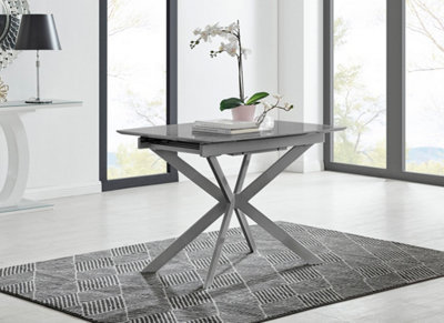 Lira Modern Rectangular Grey High Gloss Extending Dining Table 100cm 4 or 6 Seater with White Metal Starburst Legs