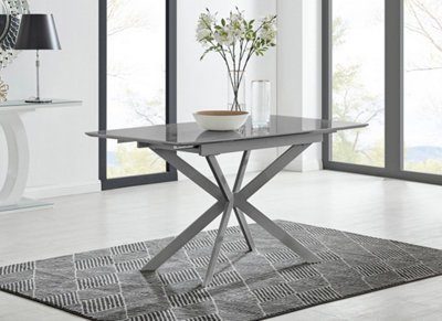 Lira Modern Rectangular Grey High Gloss Extending Dining Table 120cm 4 or 6 Seater with White Metal Starburst Legs