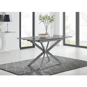 Lira Modern Rectangular Grey High Gloss Extending Dining Table 120cm 4 or 6 Seater with White Metal Starburst Legs