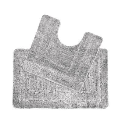 Lisa Two Piece Non Slip Bath & Toilet Mat Set - Silver Grey