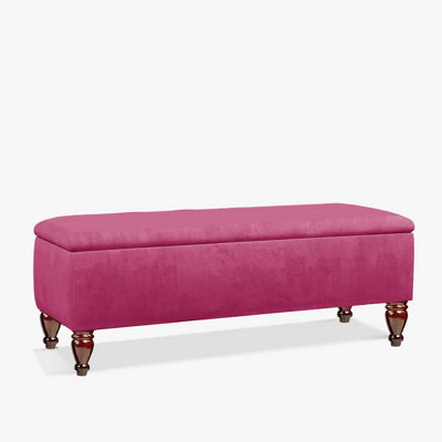 Lisbon 150cm Ottoman Bench with Storage, End of Bed Bench, Rectangle Coffee Table, Wide Ottoman Box- Clared Red Plush Velvet Box