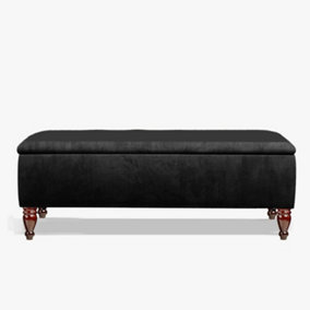 Lisbon 180cm Ottoman Bench with Storage, End of Bed Bench, Rectangle Coffee Table, Wide Ottoman Box- Black Plush Velvet Box
