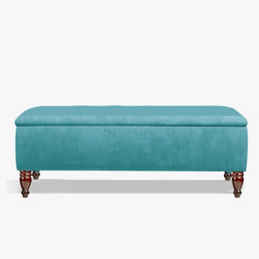 Lisbon 180cm Ottoman Bench with Storage, End of Bed Bench, Rectangle Coffee Table, Wide Ottoman Box- Duck Egg Plush Velvet Box