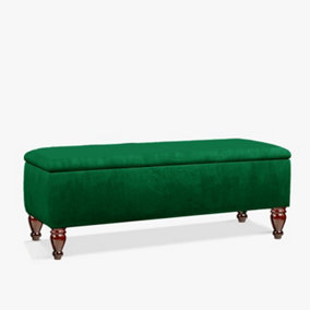 Lisbon 180cm Ottoman Bench with Storage, End of Bed Bench, Rectangle Coffee Table, Wide Ottoman Box- Forest Green Plush Velvet Box