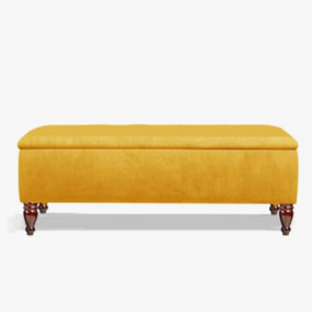 Lisbon 180cm Ottoman Bench with Storage, End of Bed Bench, Rectangle Coffee Table, Wide Ottoman Box- Mustard Gold Plush Velvet Box