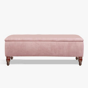 Lisbon 180cm Ottoman Bench with Storage, End of Bed Bench, Rectangle Coffee Table, Wide Ottoman Box- Pink Plush Velvet Box