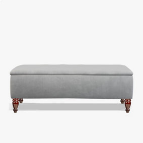 Lisbon 180cm Ottoman Bench with Storage, End of Bed Bench, Rectangle Coffee Table, Wide Ottoman Box- Silver Plush Velvet Box
