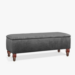 Lisbon 180cm Ottoman Bench with Storage, End of Bed Bench, Rectangle Coffee Table, Wide Ottoman Box- Steel Grey Plush Velvet Box