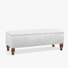 Lisbon 180cm Ottoman Bench with Storage, End of Bed Bench, Rectangle Coffee Table, Wide Ottoman Box- White Plush Velvet Box