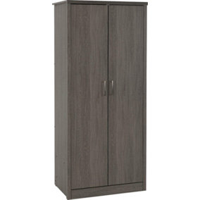 Lisbon 2 Door Wardrobe - L53.5 x W81.5 x H187 cm - Black Wood Grain