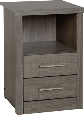 Lisbon 2 Drawer 1 Shelf Bedside Cabinet in Black Wood Grain