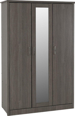 Lisbon 3 Door Mirrored Wardrobe Black Wood Grain Effect