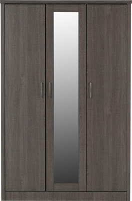 Lisbon 3 Door Mirrored Wardrobe Black Wood Grain Effect