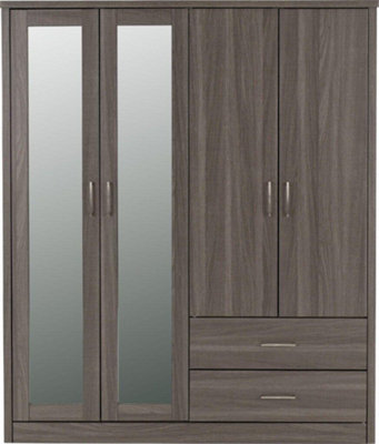 Lisbon 4 Door Mirrored Wardrobe in Black Wood Grain Finish