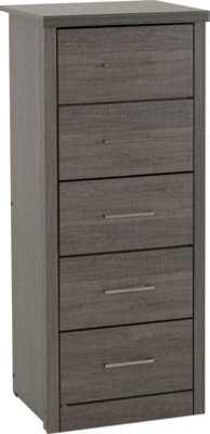 Lisbon 5 Drawer Narrow Chest in Black Wood Grain