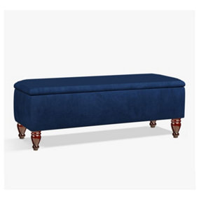 Lisbon 90cm Ottoman Bench with Storage, End of Bed Bench, Rectangle Coffee Table, Wide Ottoman Box- Sapphire Blue Plush Velvet Box