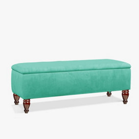 Lisbon 90cm Ottoman Bench with Storage, End of Bed Bench, Rectangle Coffee Table, Wide Ottoman Box- Teal Plush Velvet Box