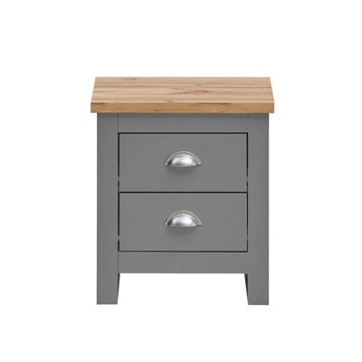 Lisbon Bedside Cabinet Bedroom Furniture Nightstand Table 2 Drawers Light Grey