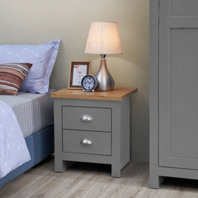 Lisbon Bedside Cabinet Bedroom Furniture Nightstand Table 2 Drawers Light Grey