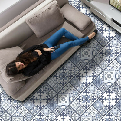 Lisbon Blue Tiles Melange Self-adhesive kitchen, bathroom, home floor sticker