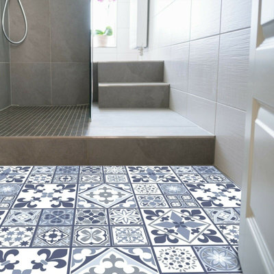 Lisbon Blue Tiles Melange Self-adhesive kitchen, bathroom, home floor sticker