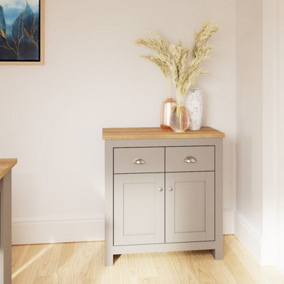 Lisbon Compact 2 Doors 2 Drawer Sideboard Storage Cabinet Cupboard Light Grey