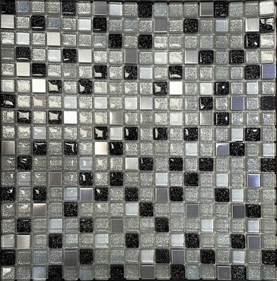 Lisbon Glitter 300mm x 300mm Glass & Metal Mosaic Tile Sheet (Coverage of 0.09m2 Per Sheet)