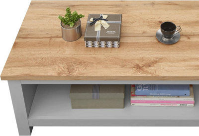 Lisbon Grey and Oak Coffee Table With Open Shelf Storage