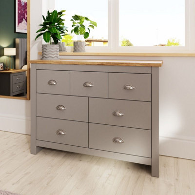 Lisbon Light Grey Bedroom Chest of Drawers 3+4 7 Drawer Storage Cabinet Furniture