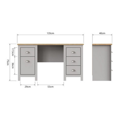 Lisbon Light Grey Double Pedestal Study Desk Laptop Computer Desk ...