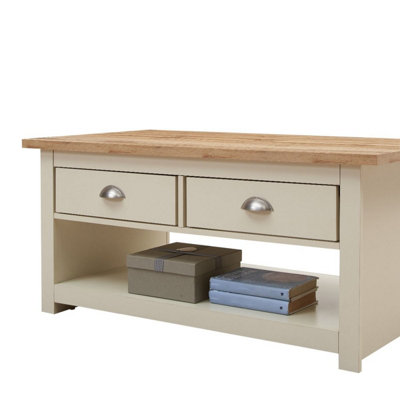 Lisbon Living Room 2 Drawer Coffee Table Cream Storage Furniture