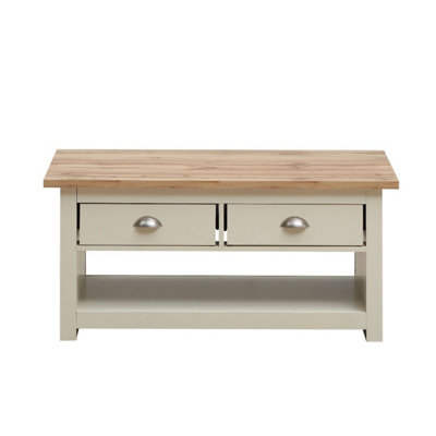 Lisbon Living Room 2 Drawer Coffee Table Cream Storage Furniture