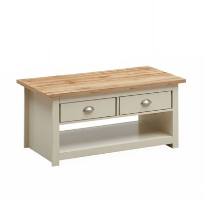 Lisbon Living Room 2 Drawer Coffee Table Cream Storage Furniture