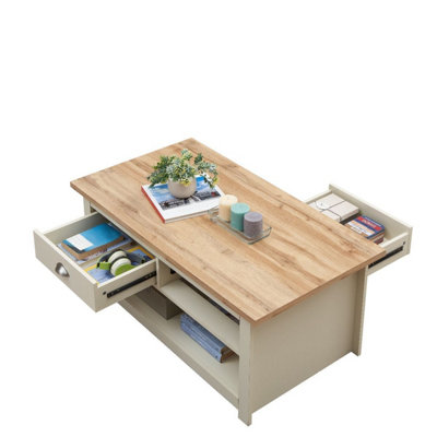 Lisbon Living Room 2 Drawer Coffee Table Cream Storage Furniture