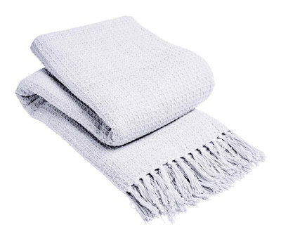 Lisbon Pure Cotton Honeycomb Throw in White, 228 x 254cm