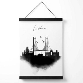 Lisbon Watercolour Skyline City Medium Poster with Black Hanger