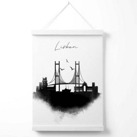 Lisbon Watercolour Skyline City Poster with Hanger / 33cm / White