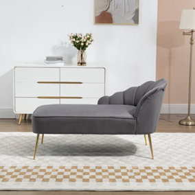 Lissone 130cm Wide Grey Velvet Fabric Shell Back Chaise Lounge Sofa with Golden Coloured Legs