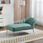 Lissone 130cm Wide Mint Velvet Fabric Shell Back Chaise Lounge Sofa with Golden Coloured Legs