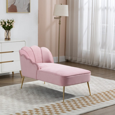 Lissone 130cm Wide Pink Velvet Fabric Shell Back Chaise Lounge