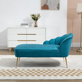Lissone 130cm Wide Teal Velvet Fabric Shell Back Chaise Lounge Sofa with Golden Coloured Legs