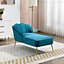 Lissone 130cm Wide Teal Velvet Fabric Shell Back Chaise Lounge Sofa with Golden Coloured Legs