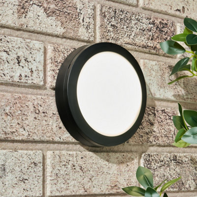 Litecraft 12 Watt Black Round Bulkhead Outdoor Wall Light