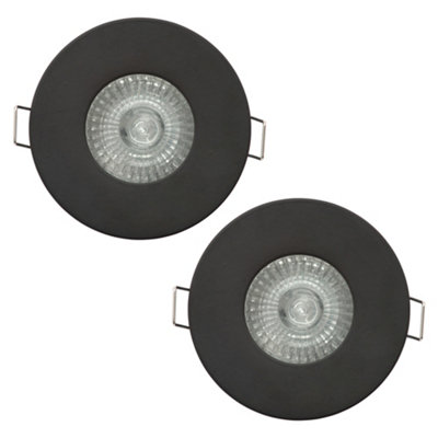 Litecraft 2 Pack Black Modern IP65 Fire Rated Bathroom Downlights